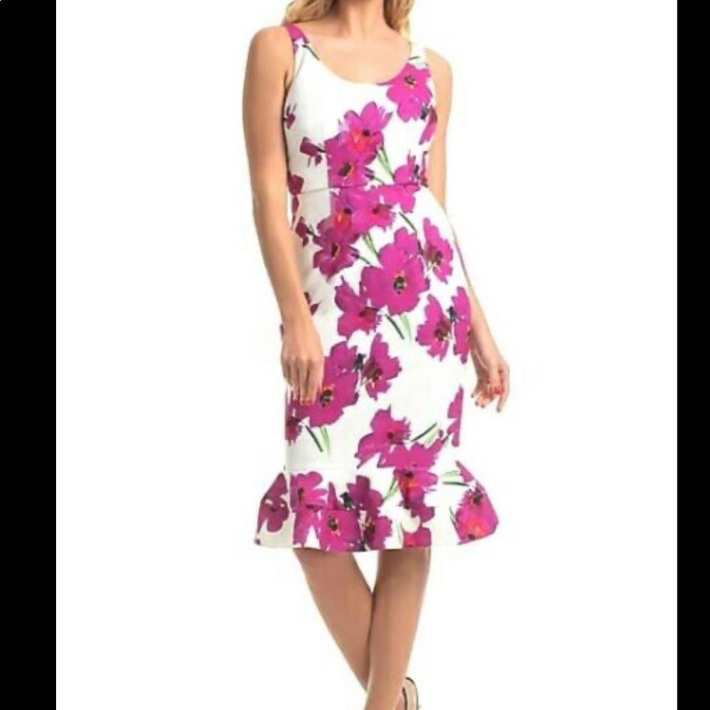 NWT Trina Turk outing ruffle bottom floral sheath dress in Sari Pink 4
